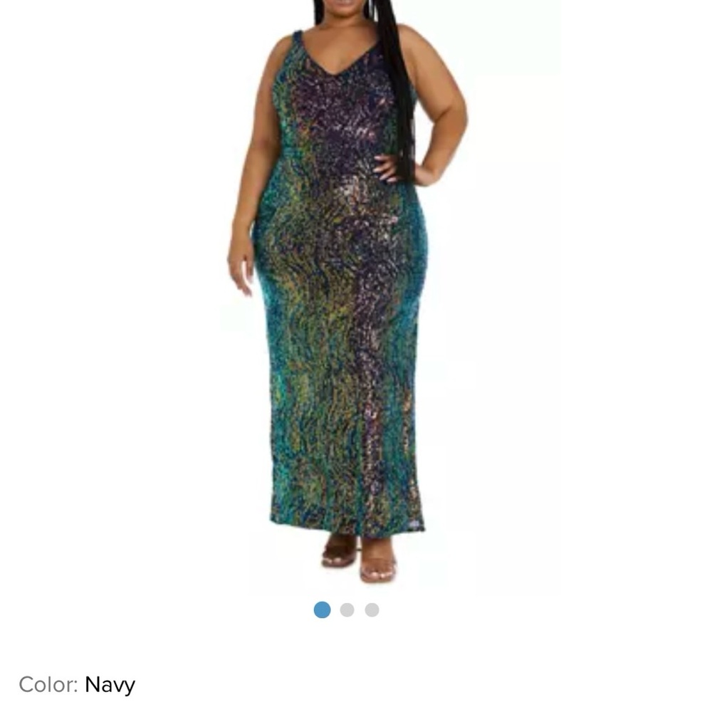 NightWay Sequins Iridescent Formal Gown V-neck Side Split Size 20W New With Tag